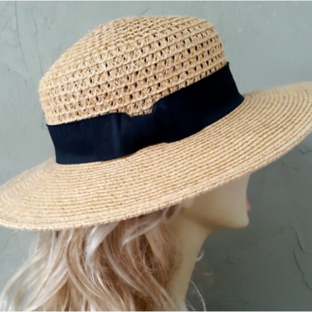 Elegant Tan Straw Hat with Black Band